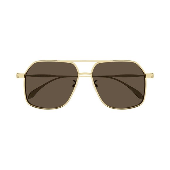 NEW ALEXANDER MCQUEEN SUNGLASSES AM0372S 002 MEN GOLD/BROWN PILOT EYEWEAR